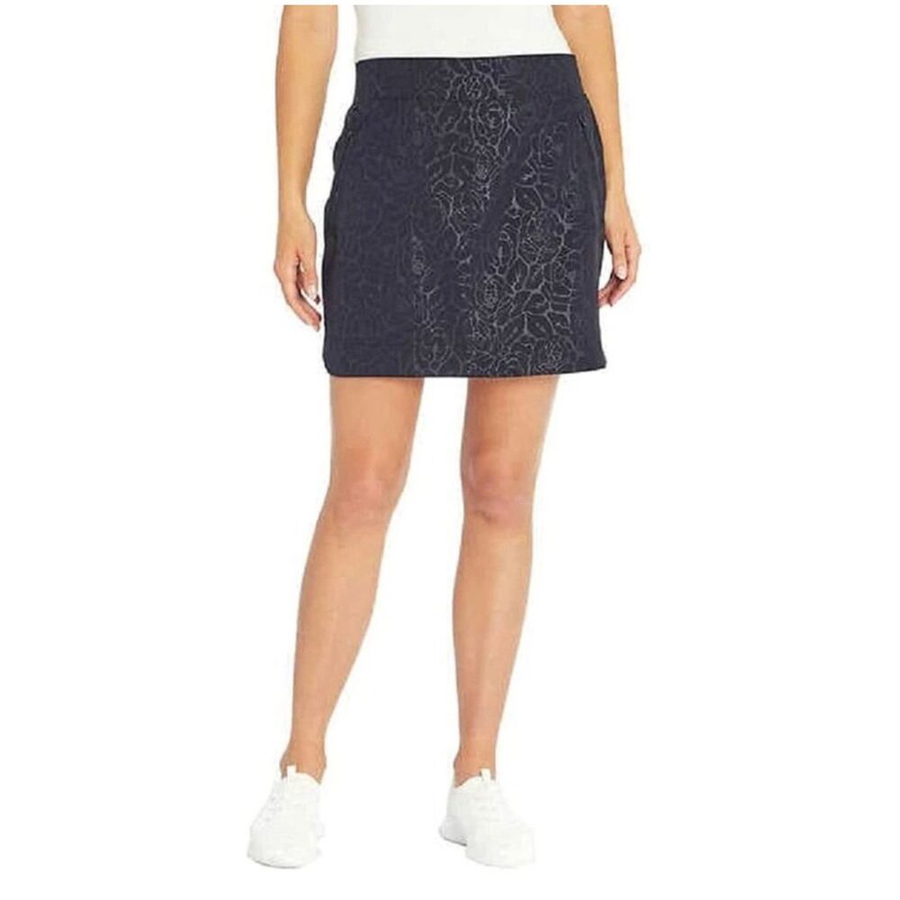 Orvis Womens Embossed Pull On Travel Skort Golf Black Rose Embossed Print Sz M